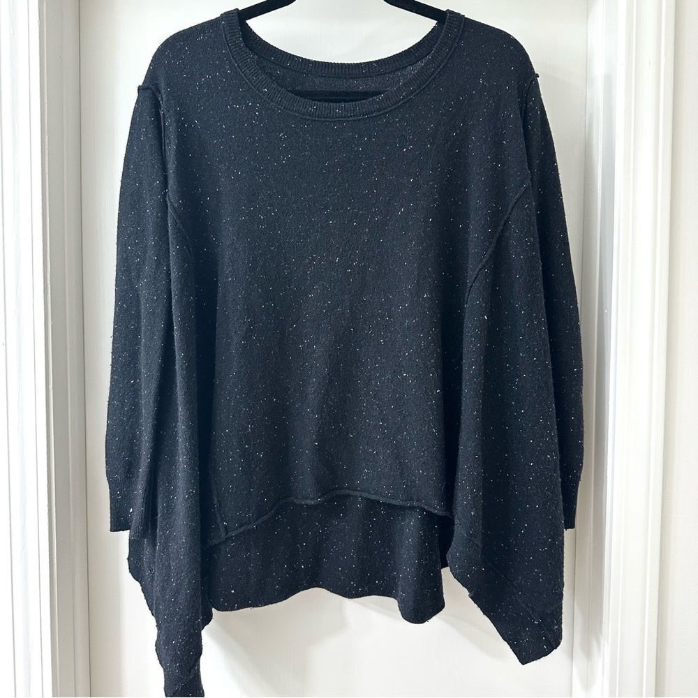 All Saints Black Knit Sweater with White Speckles, Oversized Fit, Crew, Size 2